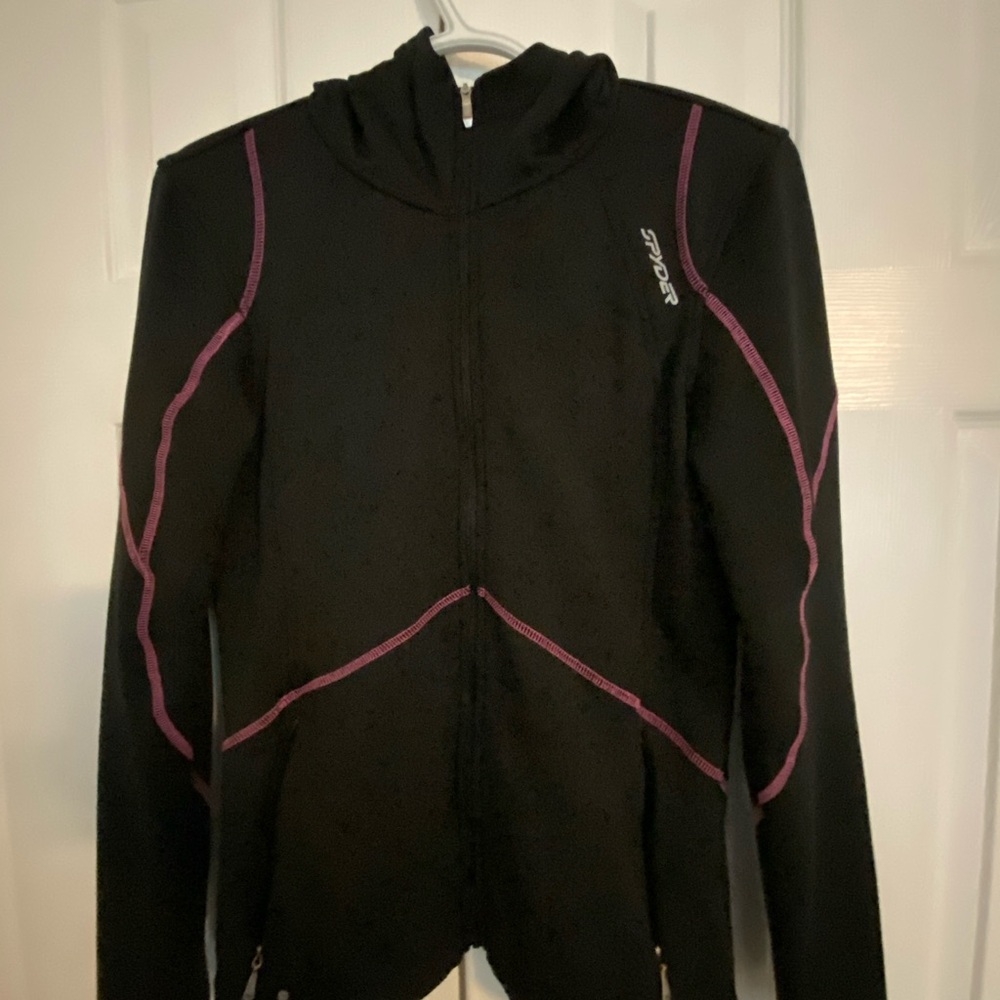 Black polyester women’s Spyder zip up jacket